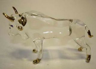 American Bison Blown Glass Art Animal Figurine Miniature Hand Craft Collectible