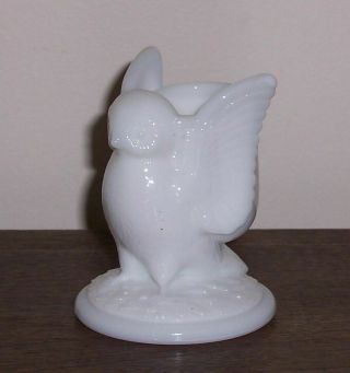 Westmoreland White Milk Glass Toothpick Match Holder - Owl Figurine - Unmarked