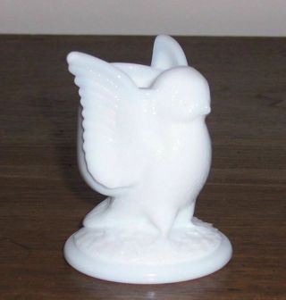 Westmoreland White Milk Glass Toothpick Match Holder - Owl Figurine - unmarked 2