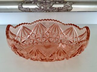 Large 12” Davidson Art Deco Boat Shaped Rose/pink Pressed Cut Glass Bowl 2.  1kg
