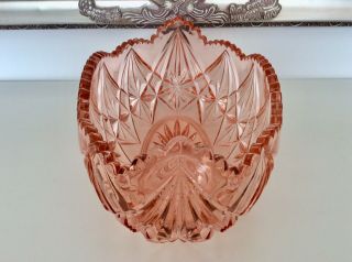 Large 12” DAVIDSON Art Deco Boat Shaped Rose/Pink Pressed Cut Glass Bowl 2.  1kg 3