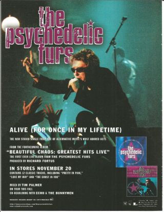 Psychedelic Furs & Flickerstick Rare Promo Trade Ad Poster 4 Hits & 2001 Cd
