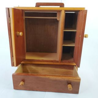 Vtg Hand Made Wooden Armoire/carrying Case Closet Barbie Doll Drawer Storage Box