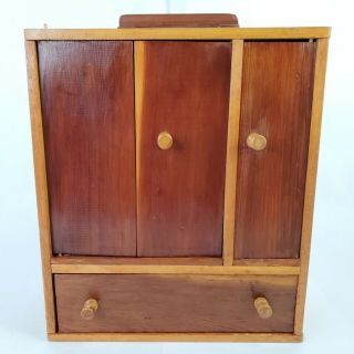 VTG Hand Made Wooden Armoire/Carrying Case Closet Barbie Doll Drawer Storage Box 2