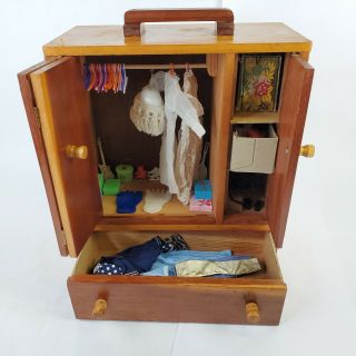 VTG Hand Made Wooden Armoire/Carrying Case Closet Barbie Doll Drawer Storage Box 3