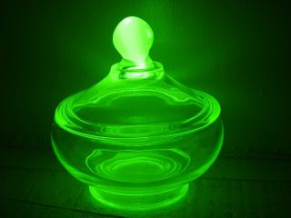 Vintage Uranium Glass Candy Dish Green Depression Glow Vaseline Glass