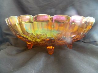 Vintage Marigold Iridescent Carnival Glass Harvest Grape Oval Fruit Bowl