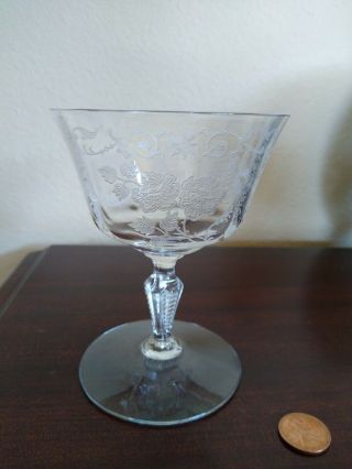 1 Vtg Fostoria Midnight Rose Etched Clear Crystal Champagne Sherbet