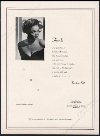 1953 Eartha Kitt Photo Hollywood Mocambo & Gig Booking Vintage Trade Print Ad