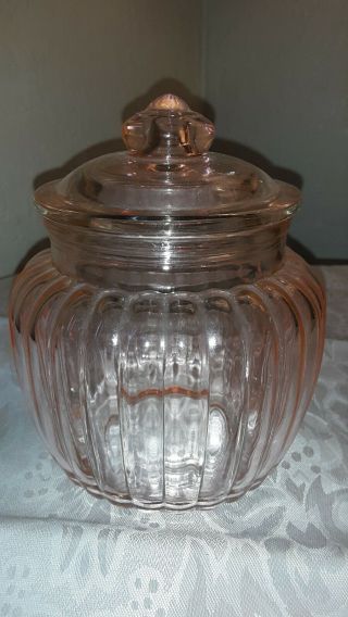 Vintage Pink Depression Glass Candy/cookie Jar With Lid