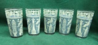 Jeanette Glass Wedgwood Hellenic Blue Set Of 5 Drinking Glasses Greek
