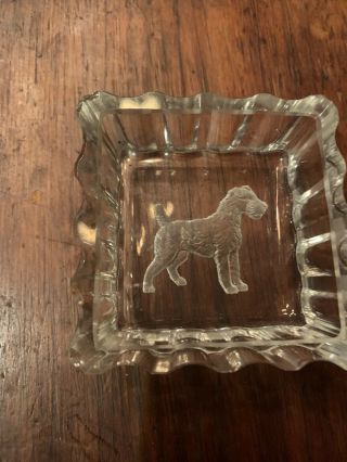 Vintage Crystal Ring Trinket Dish Box Airedale Terrier Welsh Dog Cut Glass