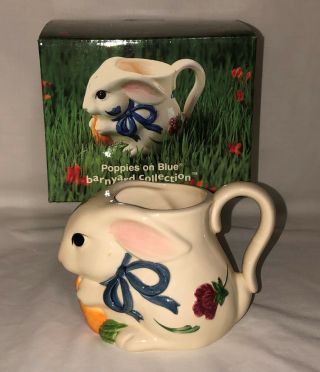 Lenox Poppies On Blue Barnyard Bunny Mug W/box