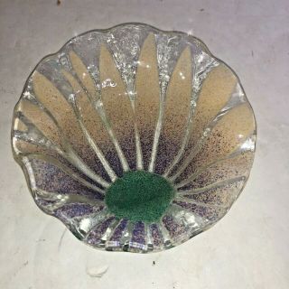 Vntage Hand Crafted Fused Artisans Studio Art Glass Trinket Bowl Flower