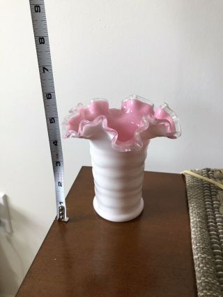 Fenton Pink And White Silvercrest Vase