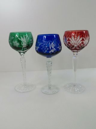 017 - Bohemian Czech Cut To Clear Vintage Wine Goblets Stem Glass Crystal