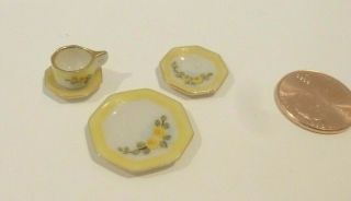 Jo Parker Lovely Octagon Shaped Dish Set 4 Piece Yellow W/floral Design