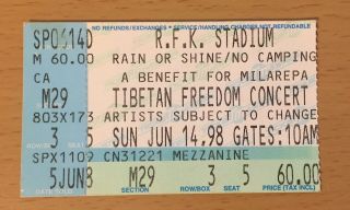 1998 Tibetan Freedom Concert Washington Dc 6/14 Ticket Stub Pearl Jam R.  E.  M.  3 5