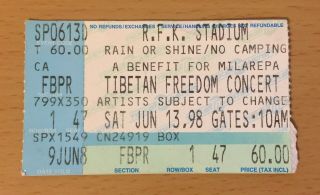 1998 Tibetan Freedom Concert Washington Dc 6/13 Ticket Stub Pearl Jam R.  E.  M.  47