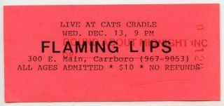 Vtg 1990s Flaming Lips Concert Show Ticket Stub Cat 