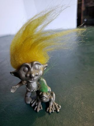 1992 Rawcliffe Pewter Girl With Frog Troll Doll - Rare - Made In The Usa