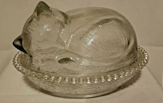 Vintage Indiana Glass Sleeping Nesting Cat Candy Dish 7 " Long And 6 " Wide