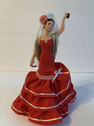 Vintage Marin Chiclana Spanish Porcelain Flamenco Dancer Doll With Castanets