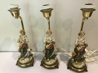 THREE CERAMIC FIGURINE LAMPS WITH SHADES 3
