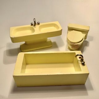 Vintage Doll House Made In Germany Bathroom Furniture Yellow Sink Toilet Tub