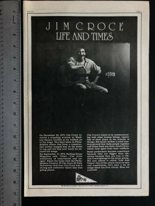 Jim Croce 1973 11x17” Album Release “life & Times” Promo Ad