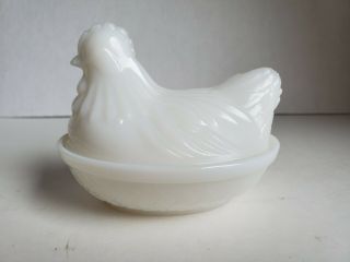 Vintage Hen On Nest Milk Glass Small Hazel Atlas Candy Trinket Nut Ring Dish