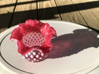 Vintage Fenton Glass Vase Pink Rose Cranberry Hobnailed Collectible 2