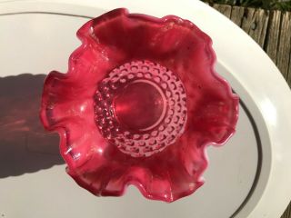 Vintage Fenton Glass Vase Pink Rose Cranberry Hobnailed Collectible 3