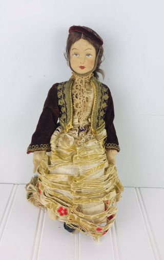 Antique Vintage Russian? Cloth Stockinette Doll Handmade 10” Woman