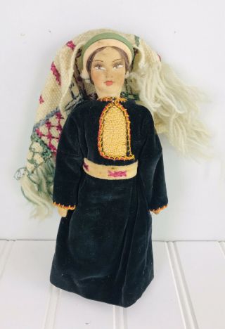 Antique Vintage Russian? Cloth Stockinette Doll Handmade 8” Jerusalem Woman