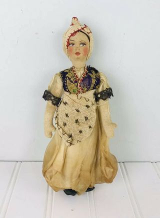 Antique Vintage Russian? Cloth Stockinette Doll Handmade 8” Woman