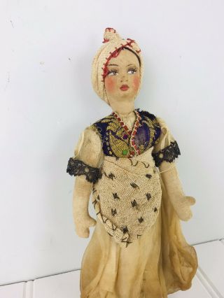 Antique Vintage Russian? Cloth Stockinette Doll Handmade 8” Woman 2