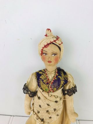 Antique Vintage Russian? Cloth Stockinette Doll Handmade 8” Woman 3