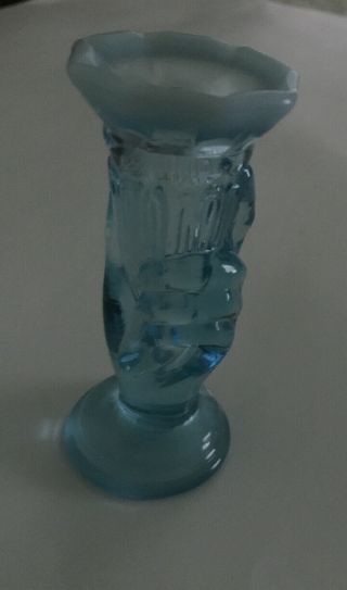 Vintage Fenton Blue Opalescent Miniature Hand Vase.