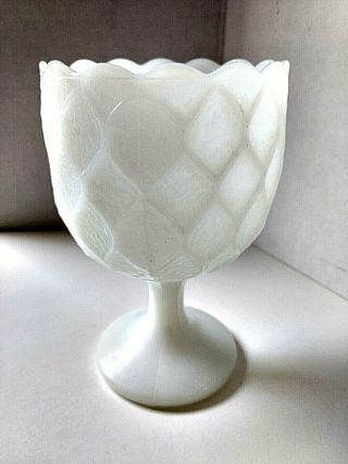 Vintage E.  O.  Brody Co Cleveland Honeycomb Milk Glass Footed Vase Planter Compote 2
