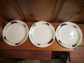 Set Of 3 Corelle Corning Black Orchid Dinner Plates 10 3/4 " White Green Euc