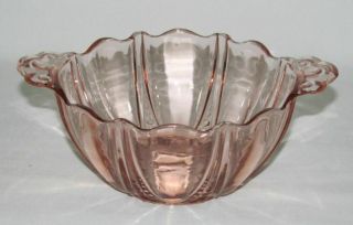 Anchor Hocking Glass Oyster And Pearl Pink Two - Handled Deep Bowl