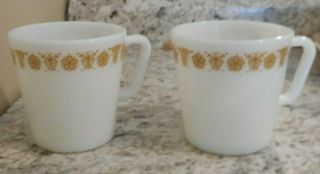 Pyrex Corning Corelle Butterfly Gold Set Of 2 D Handle Coffee Mugs Cups