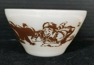 Vintage Davy Crockett Milk Glass Bowl Fire King Brown and White 2