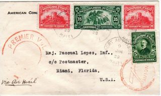 Haiti 1929,  4 Stamps On 1st.  Flight Cover Port - Au - Prince To Miami,  Usa.  U19