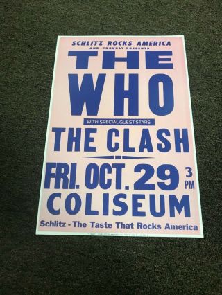 The Who Clash Los Angeles 1982 Cardstock Concert Poster 12 " X 18 "