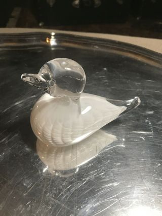 Murano Glass Duck White Flake Controlled Bubble Hand Blown Paperweight Bird