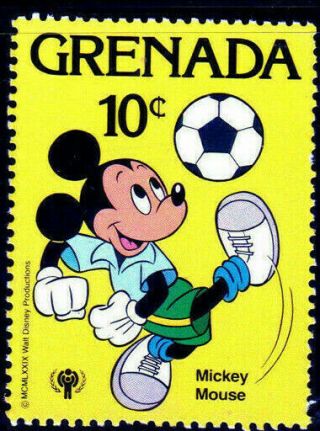 Yo 1979 Grenada Disney Mickey Mouse 10 Cents Soccer Stamp,  Nh