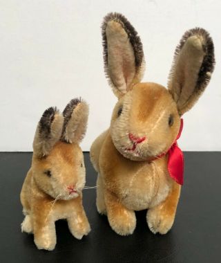 Pair So Cute Vintage Steiff Bunny Rabbits 6.  5 " & 4 " Sitting Mohair No Tags Sonny