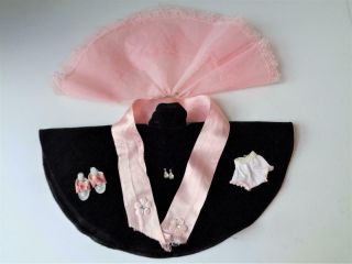1957 Vogue Jill Jan Doll Outfit 7417 Black Velvet Gown W/pink Silk Wrap Shoes